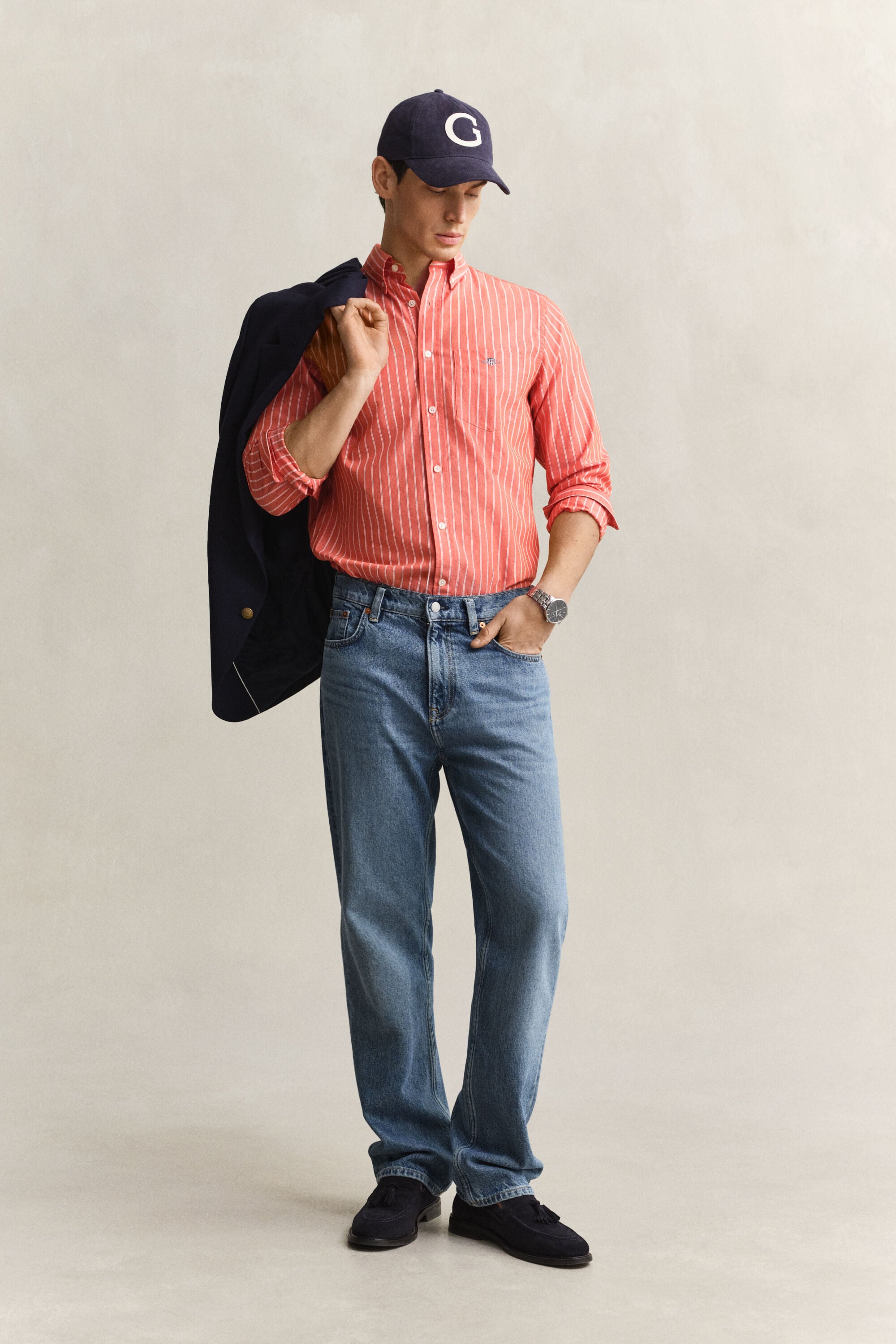 Camicia classica in popeline a righe