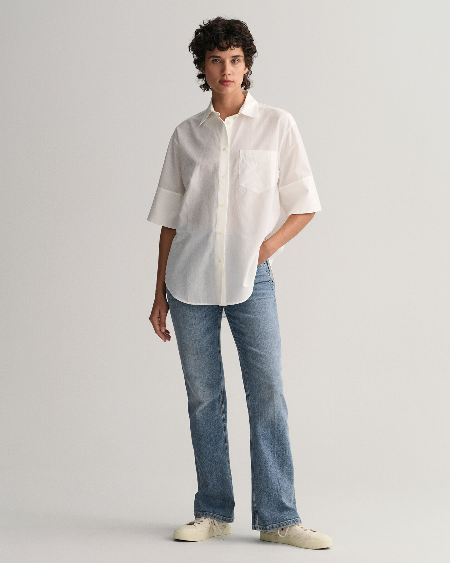 Relaxed Fit Baumwoll Seiden Kurzarmbluse