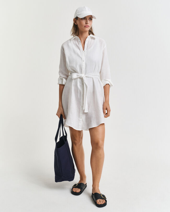 Hemdblusenkleid aus Leinen mit G&uuml;rtel
