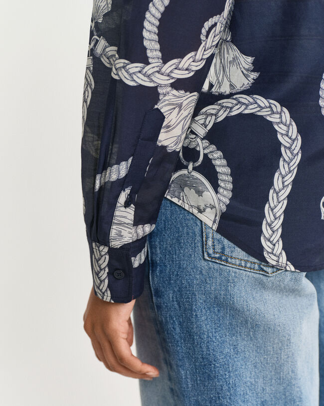 Regular Fit Sailing Print Bluse aus Baumwolle und Seide
