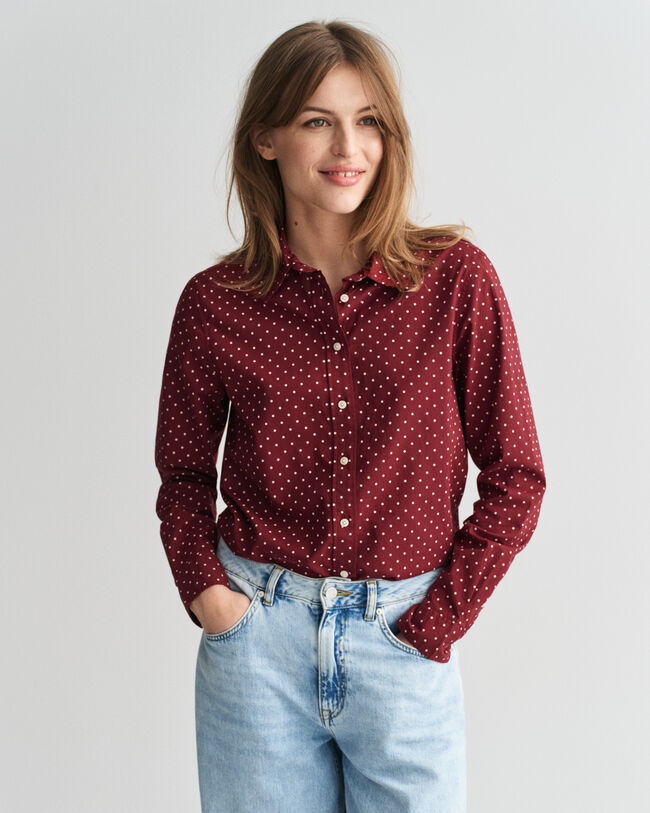 Regular Fit Bluse aus Baumwoll-Voile mit Punktemuster
