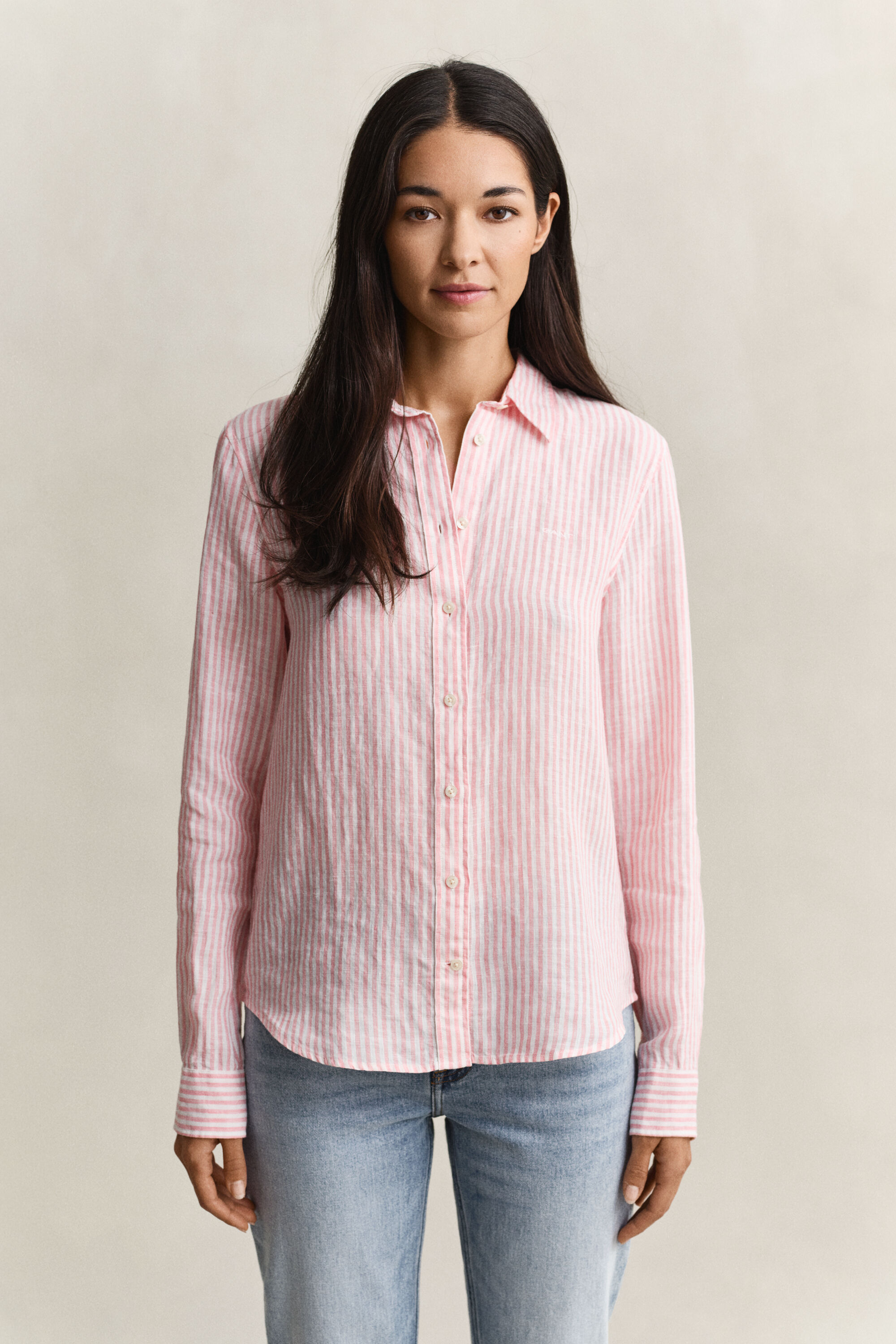 Regular Fit Leinen Bluse mit Streifen