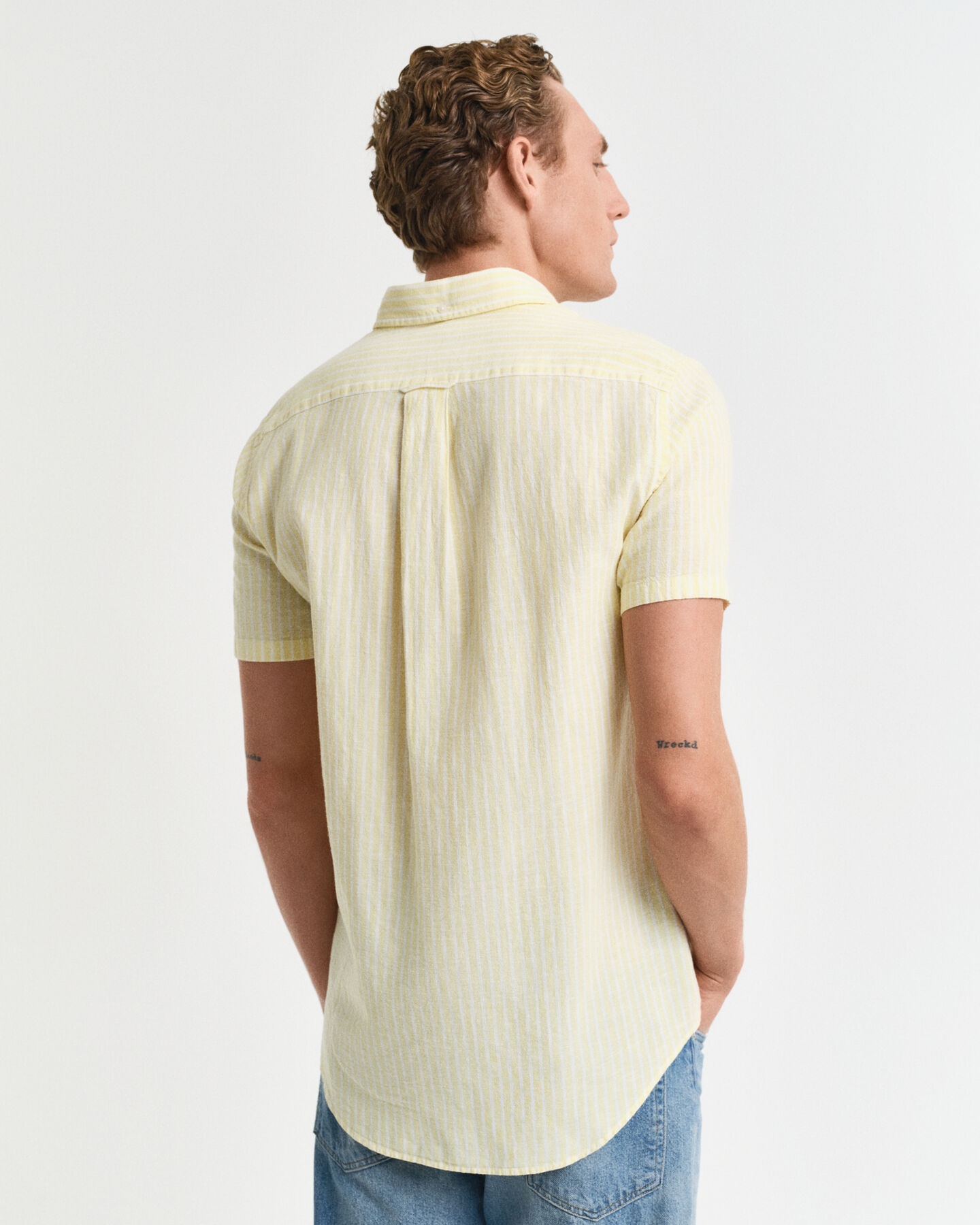 Regular Fit Baumwoll Leinen Kurzarmhemd mit Streifen