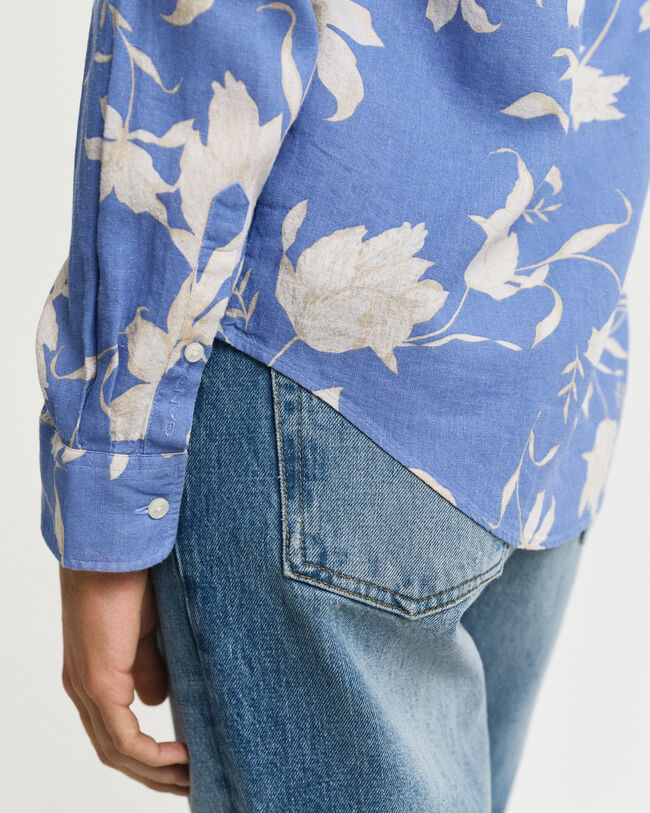 Regular Fit Leinen Bluse mit Blumen-Print