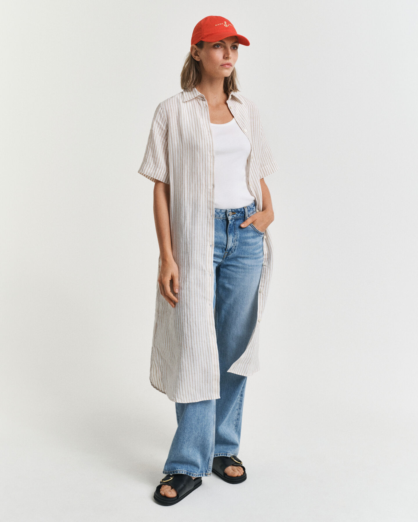 Gestreiftes Hemdblusenkleid aus Leinen