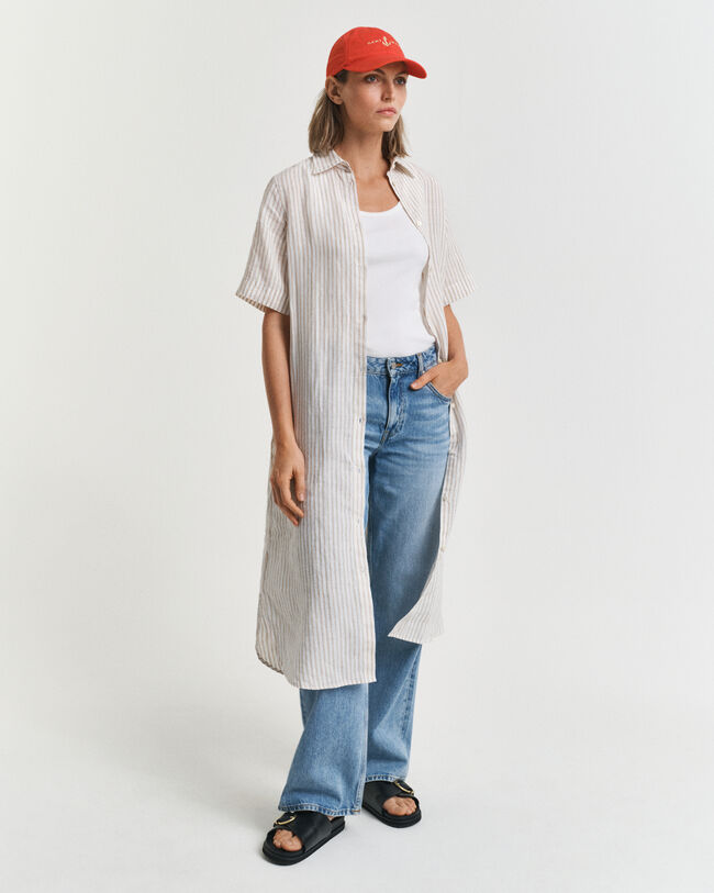 Gestreiftes Hemdblusenkleid aus Leinen