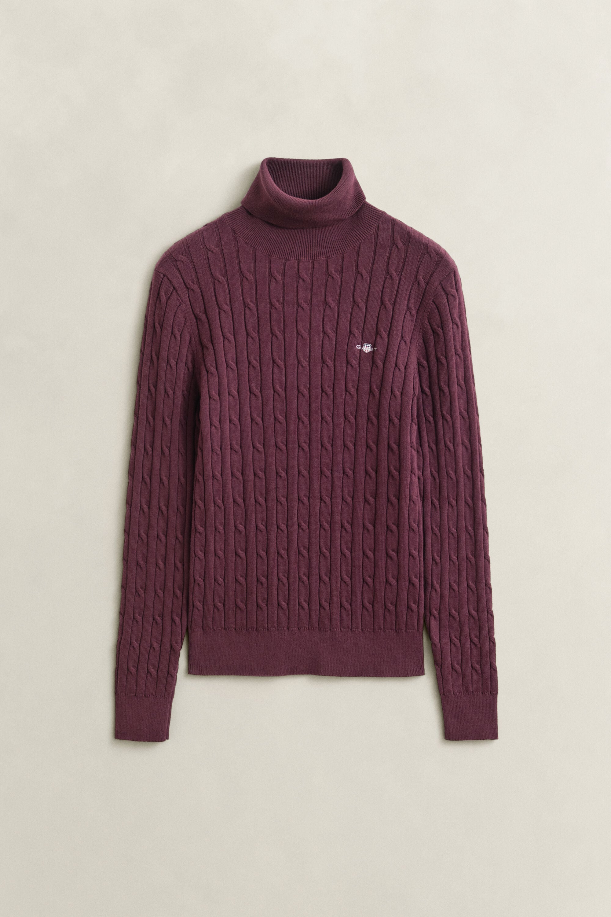 Zopfstrick Rollkragenpullover aus Stretch-Baumwolle