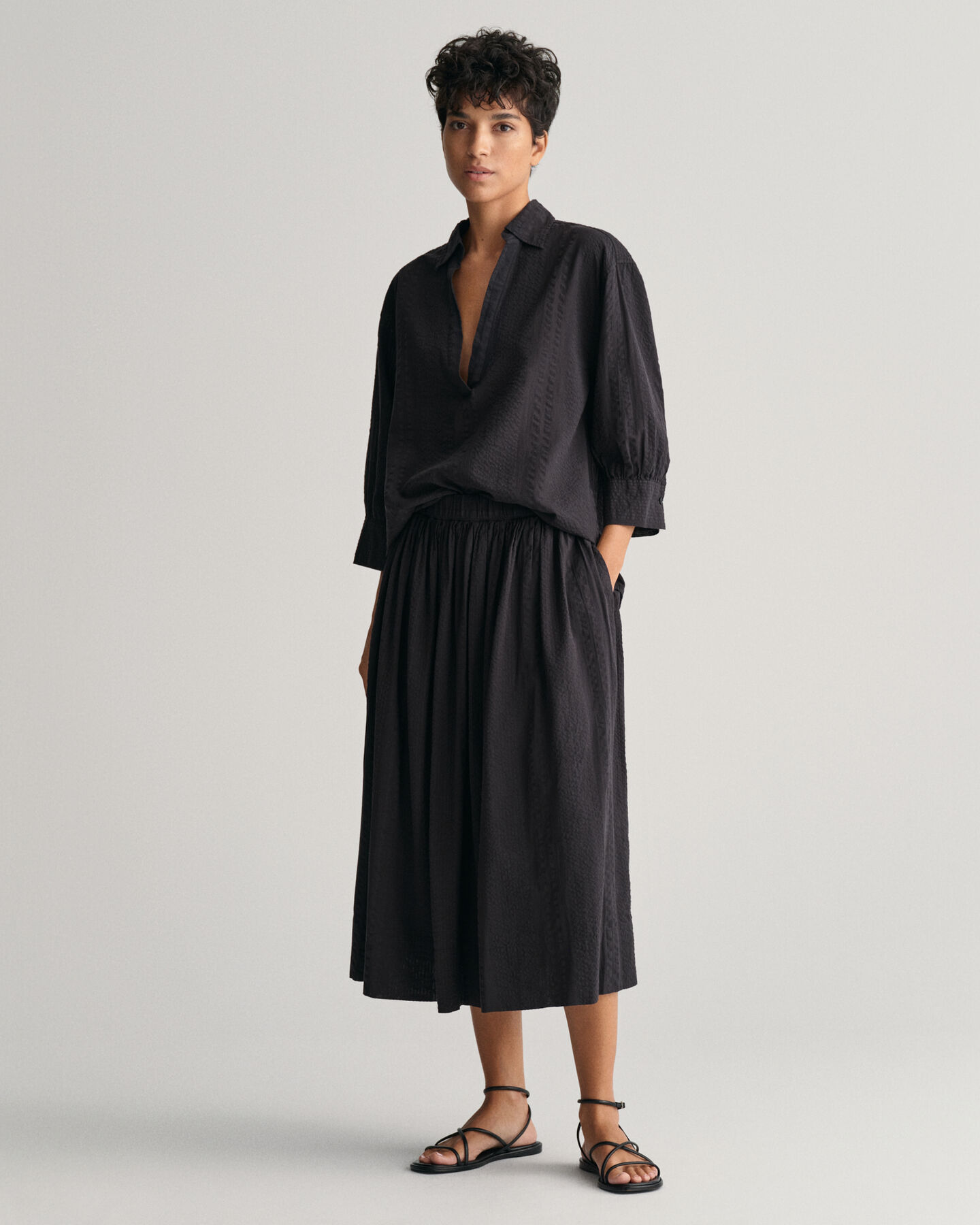 Relaxed Fit Seersucker Schlupfbluse mit Streifen