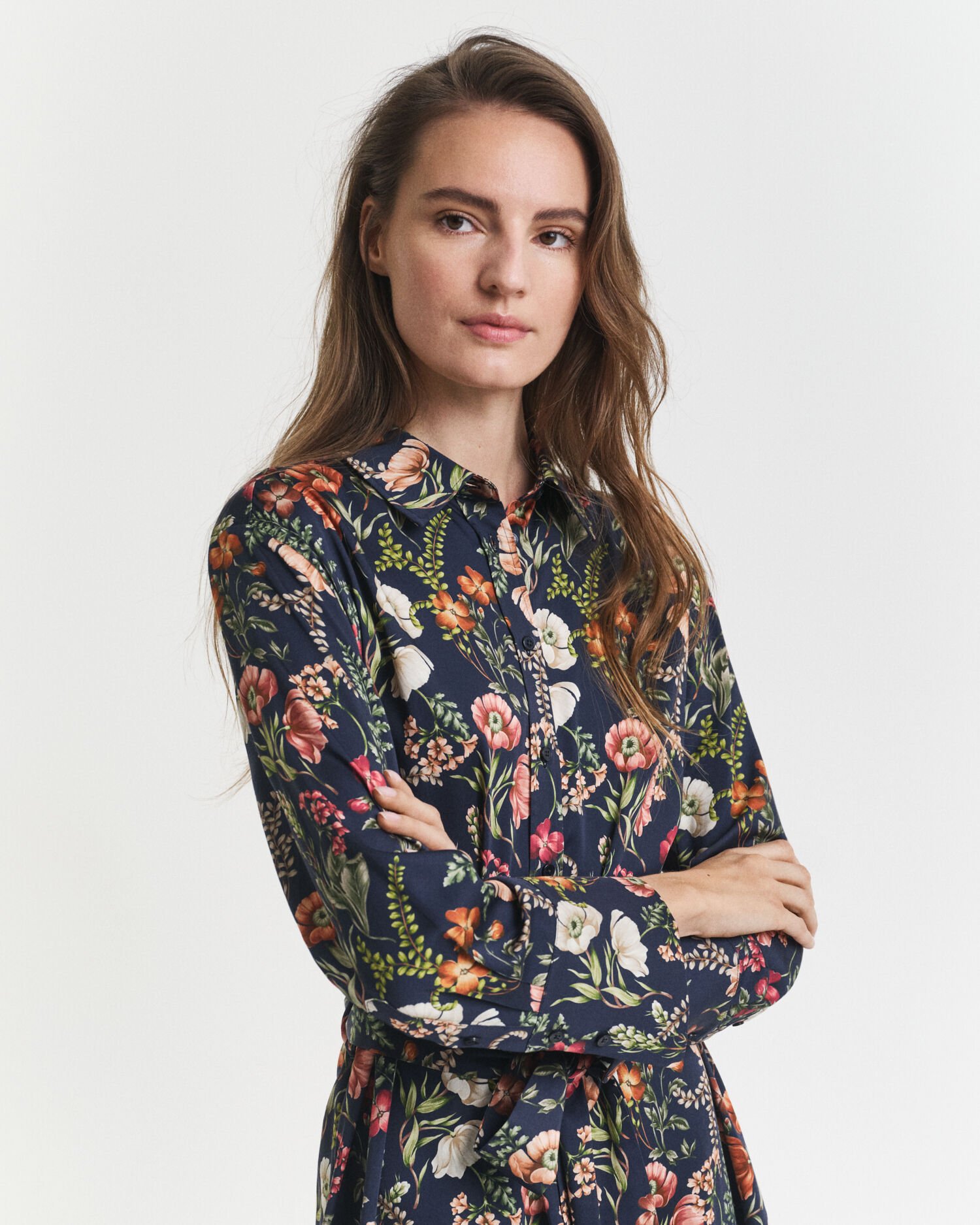 Hemdblusenkleid aus Viskose mit Blumen-Print