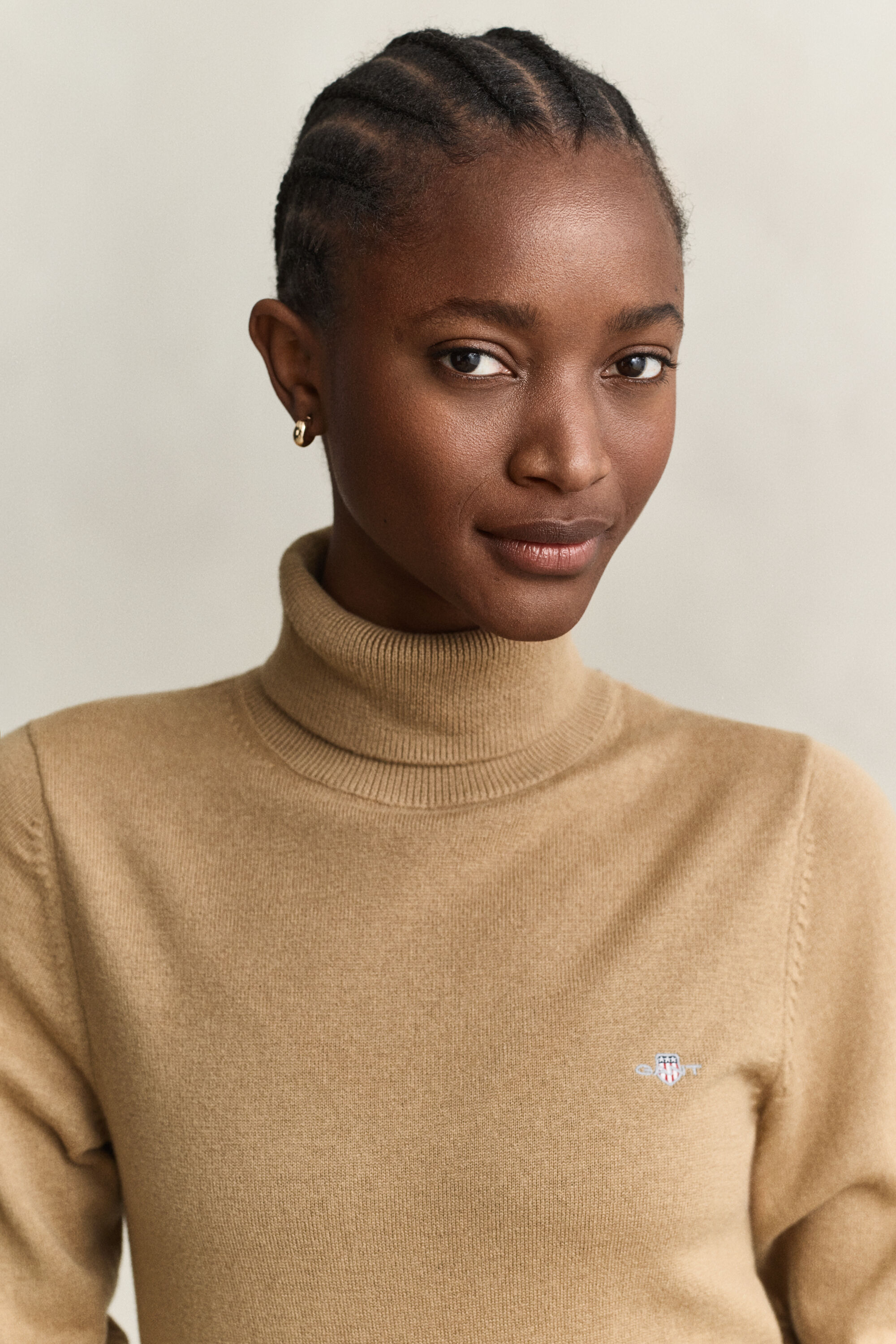 Pull col roulé en laine et coton