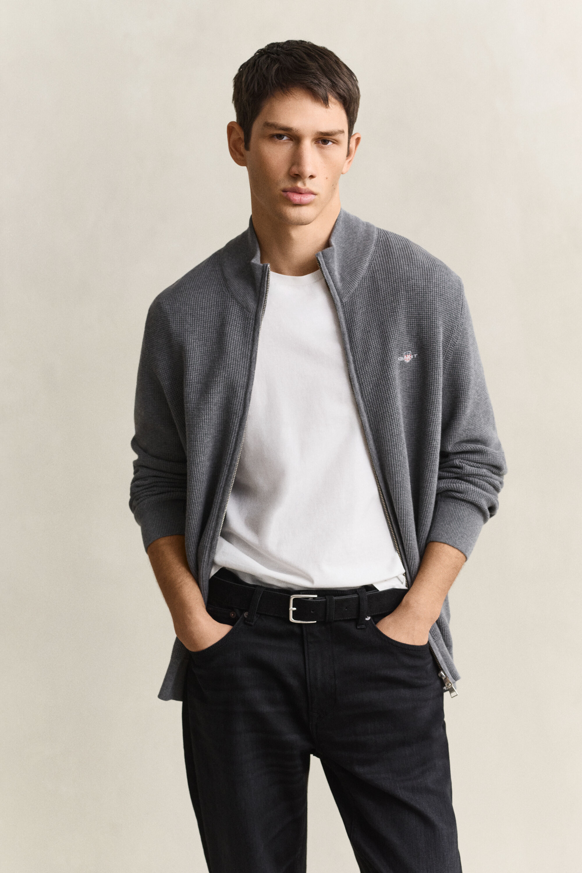 Cardigan zippé en coton texturé