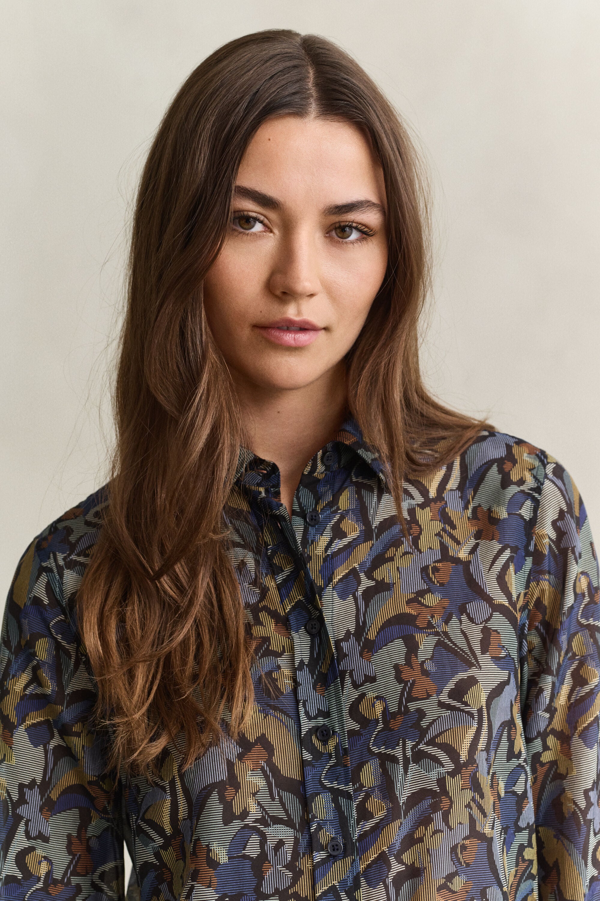 Camicia in misto seta e cotone con stampa