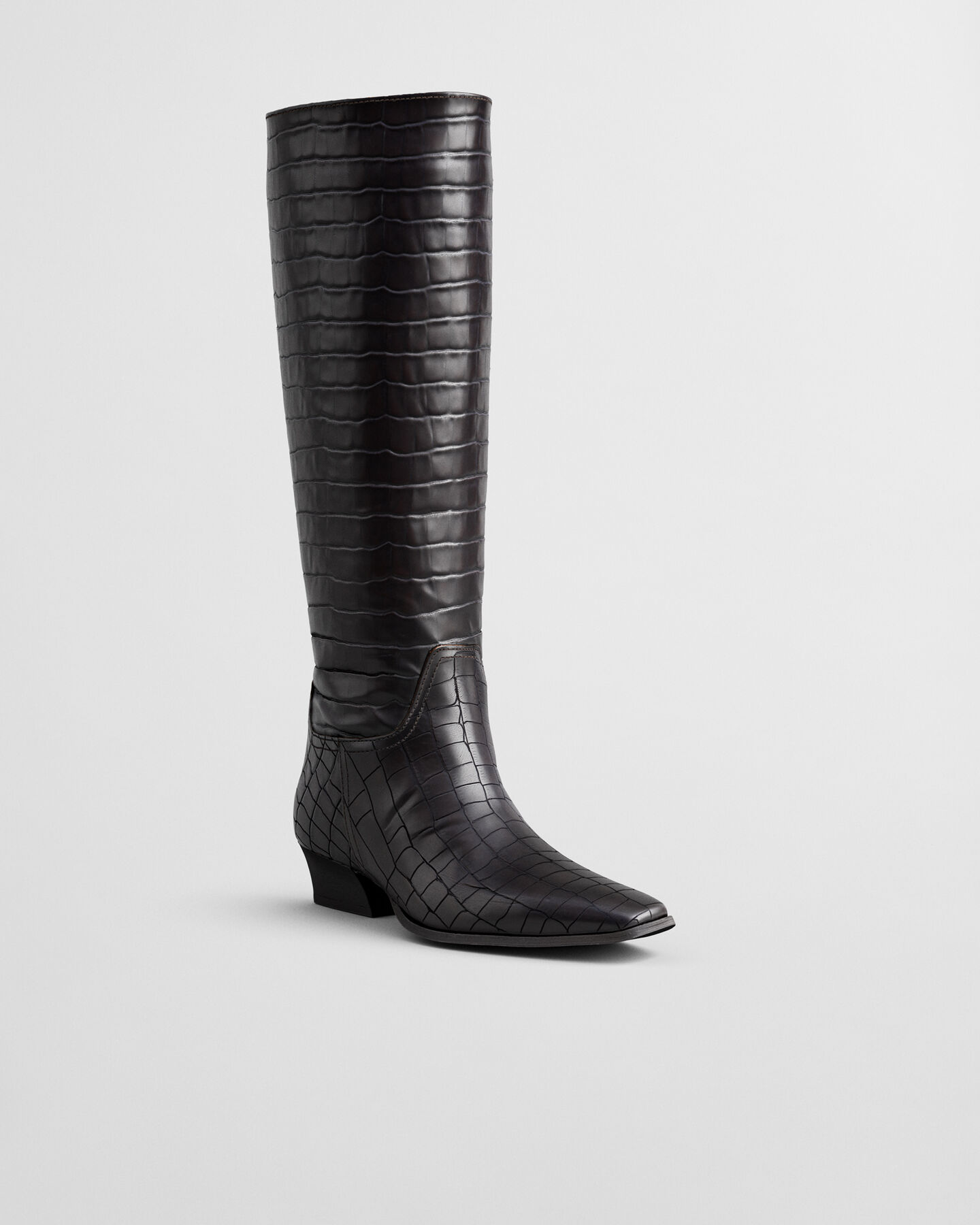 Bassotte Croc-Effect Leather Knee-High Boots