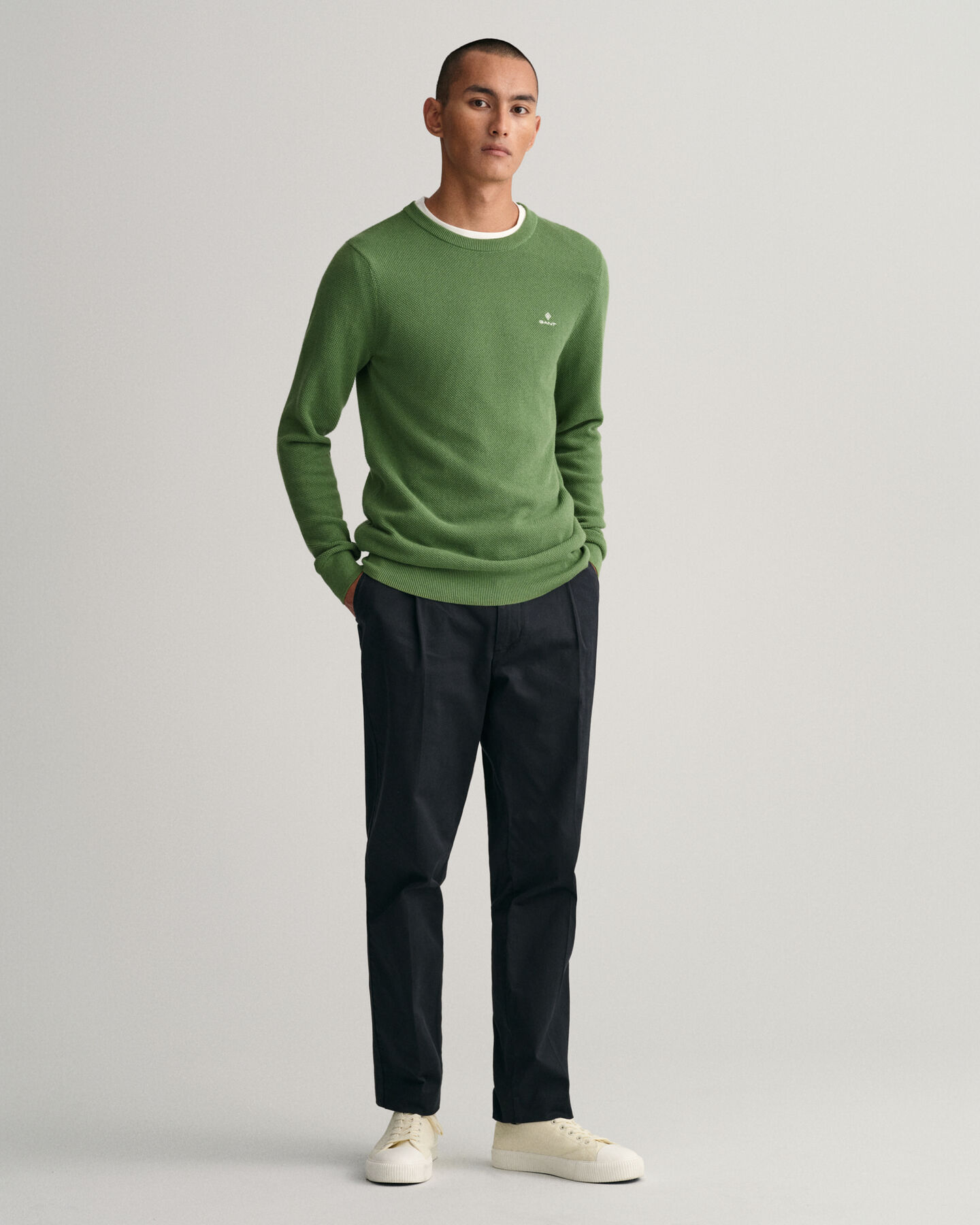 Rundhalspullover aus Baumwoll-Piqu&eacute;