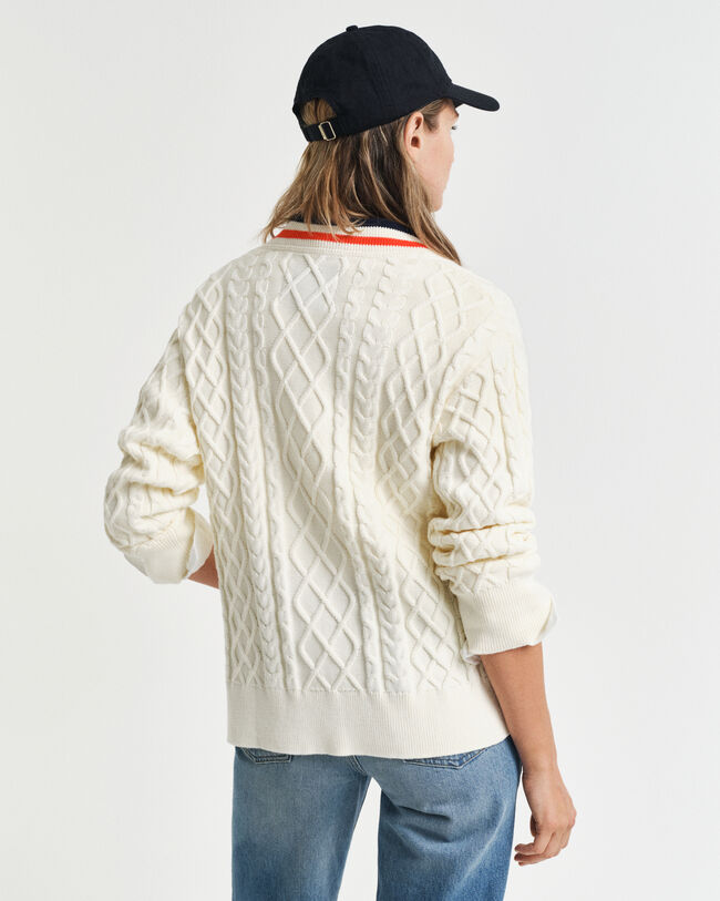 Kontrast Strickjacke mit Zopfmuster