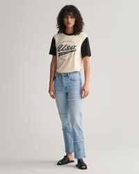 Patchwork-Jeans mit hohem Bund und geradem Bein