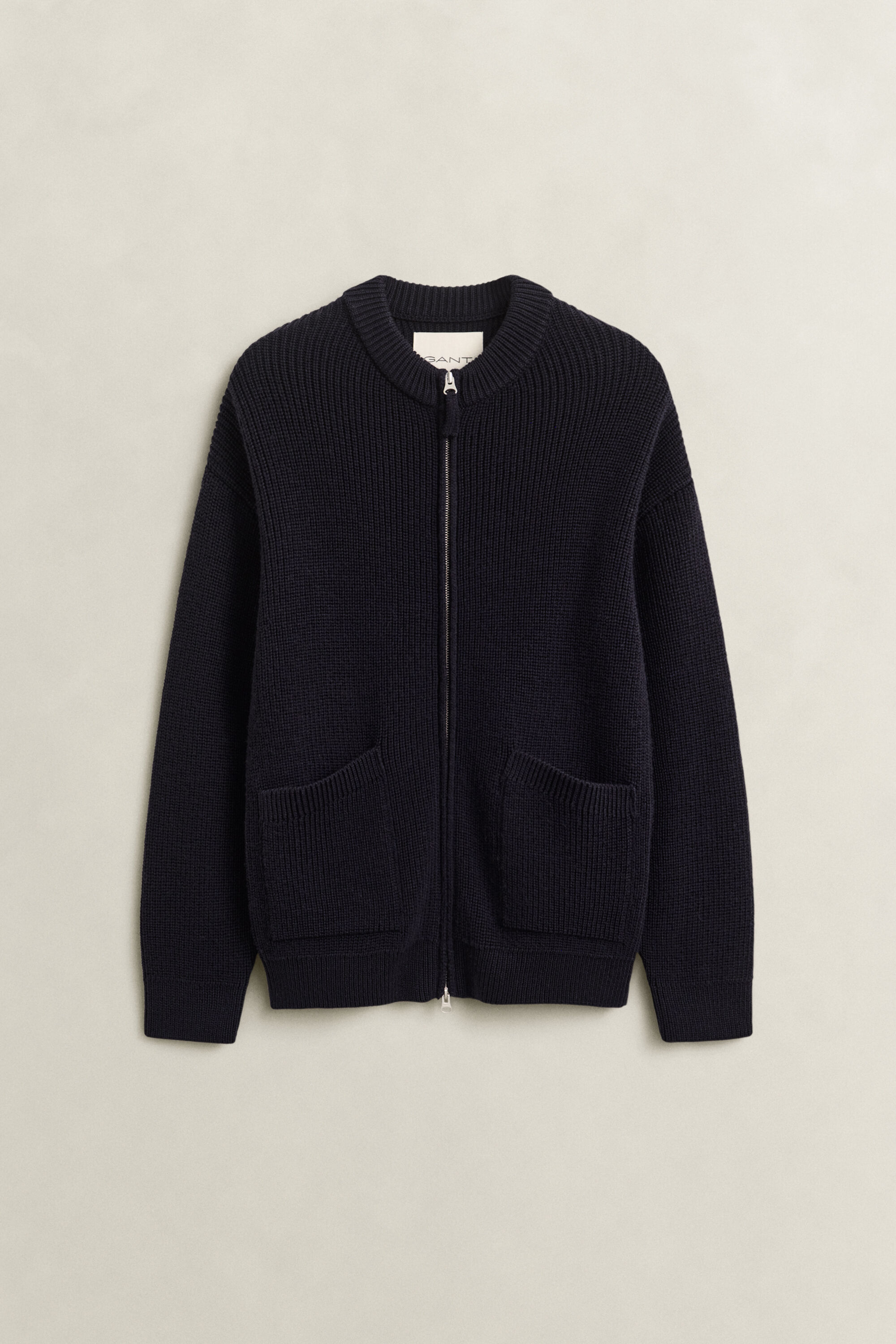 Ribbed Wool Zip Cardigan