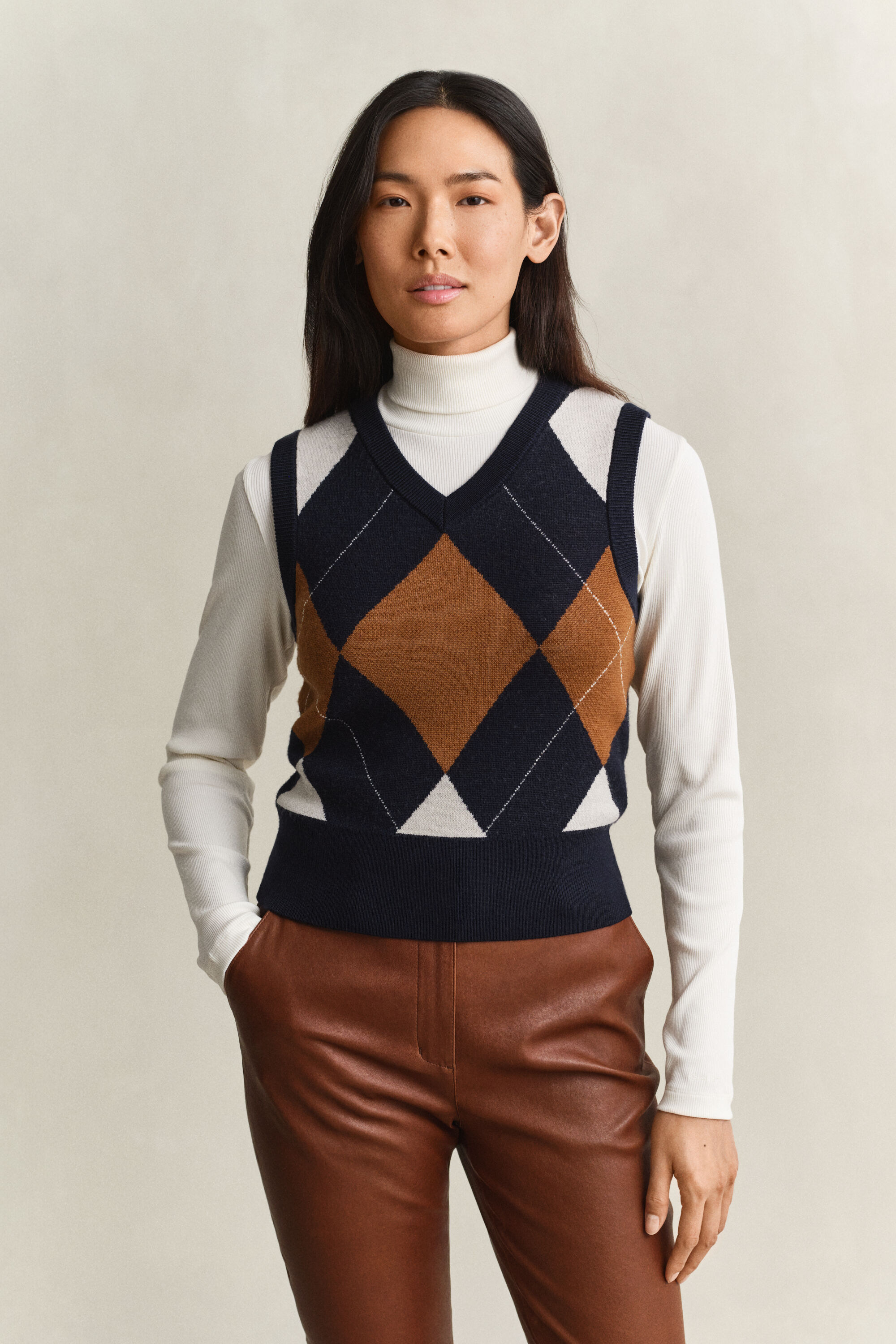 Pull sans manches en laine tricotée avec motif argyle