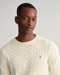 Rundhalspullover aus Baumwolle mit Zopfmuster