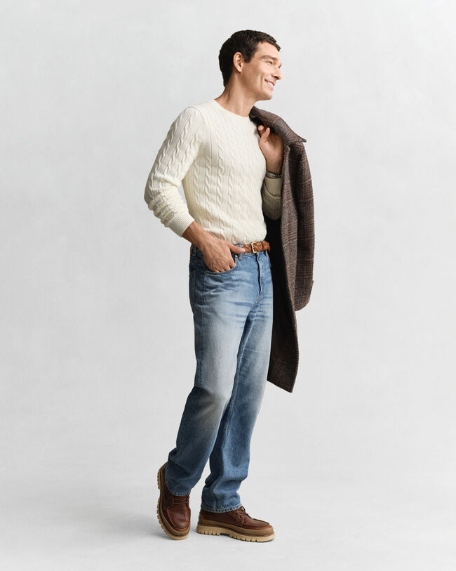 Zopfstrick Rundhalspullover aus Baumwolle