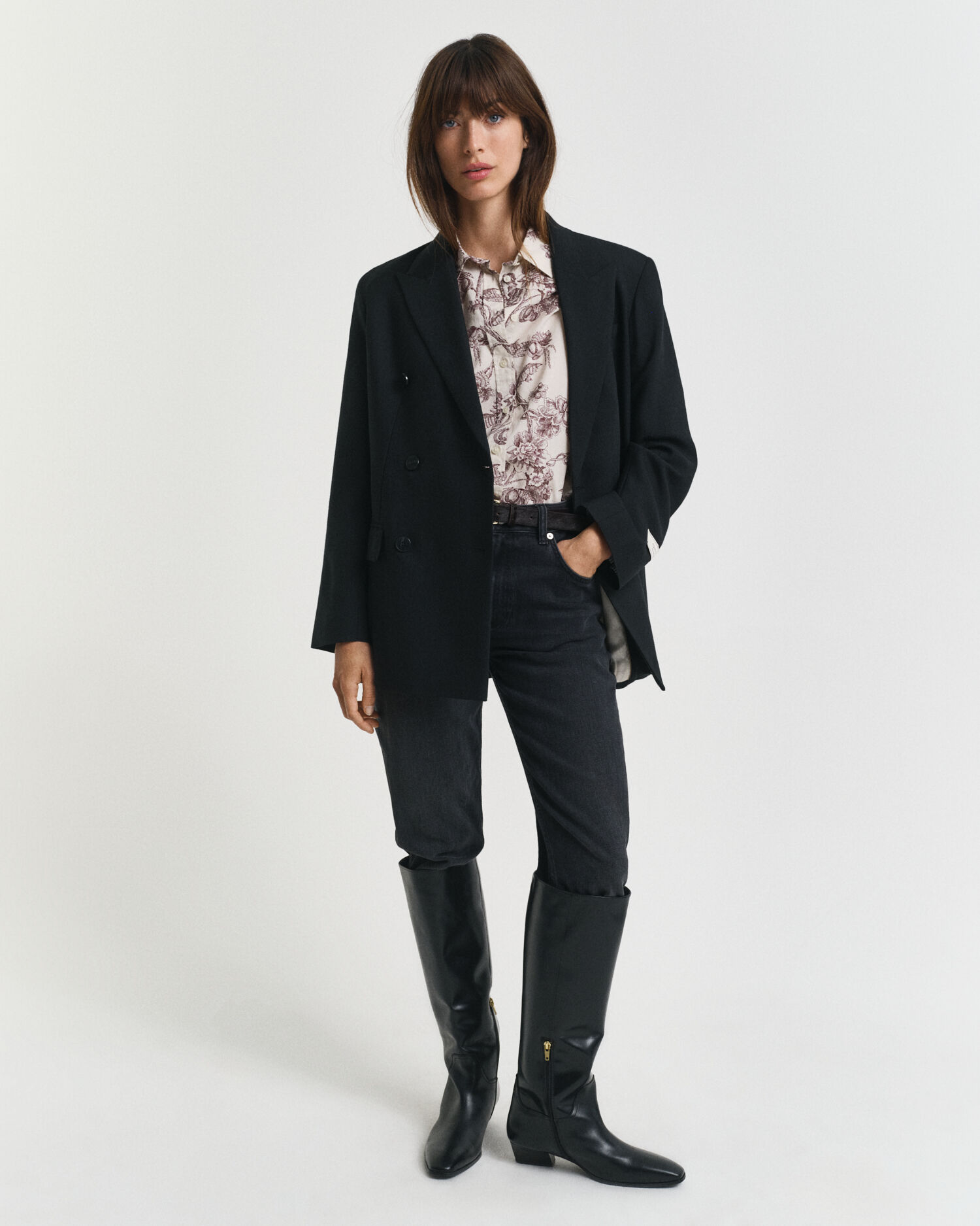 Regular Fit Bluse aus Baumwoll-Voile mit Baum-Print