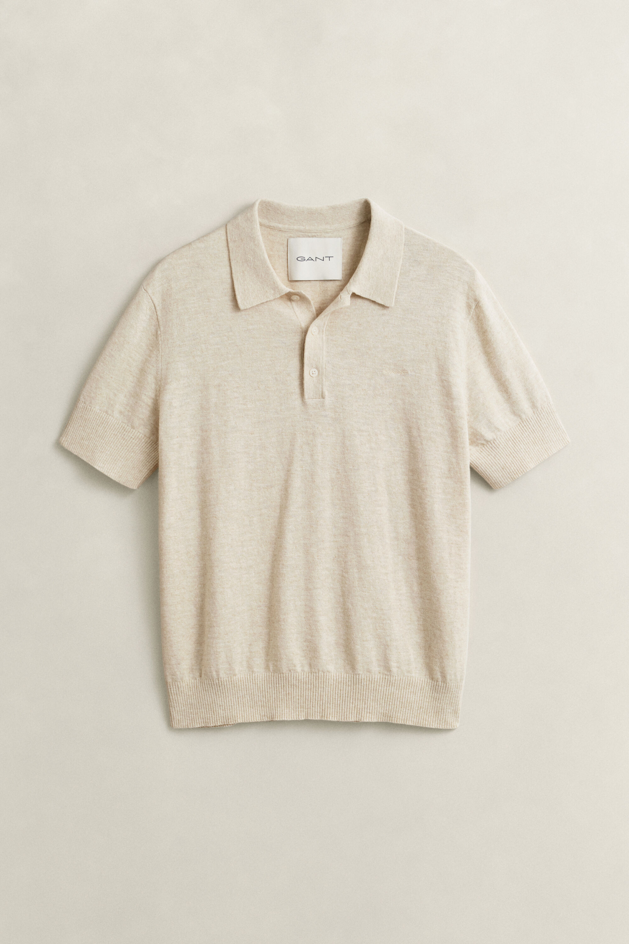 Pull à manches courtes façon polo en coton mélangé flammé