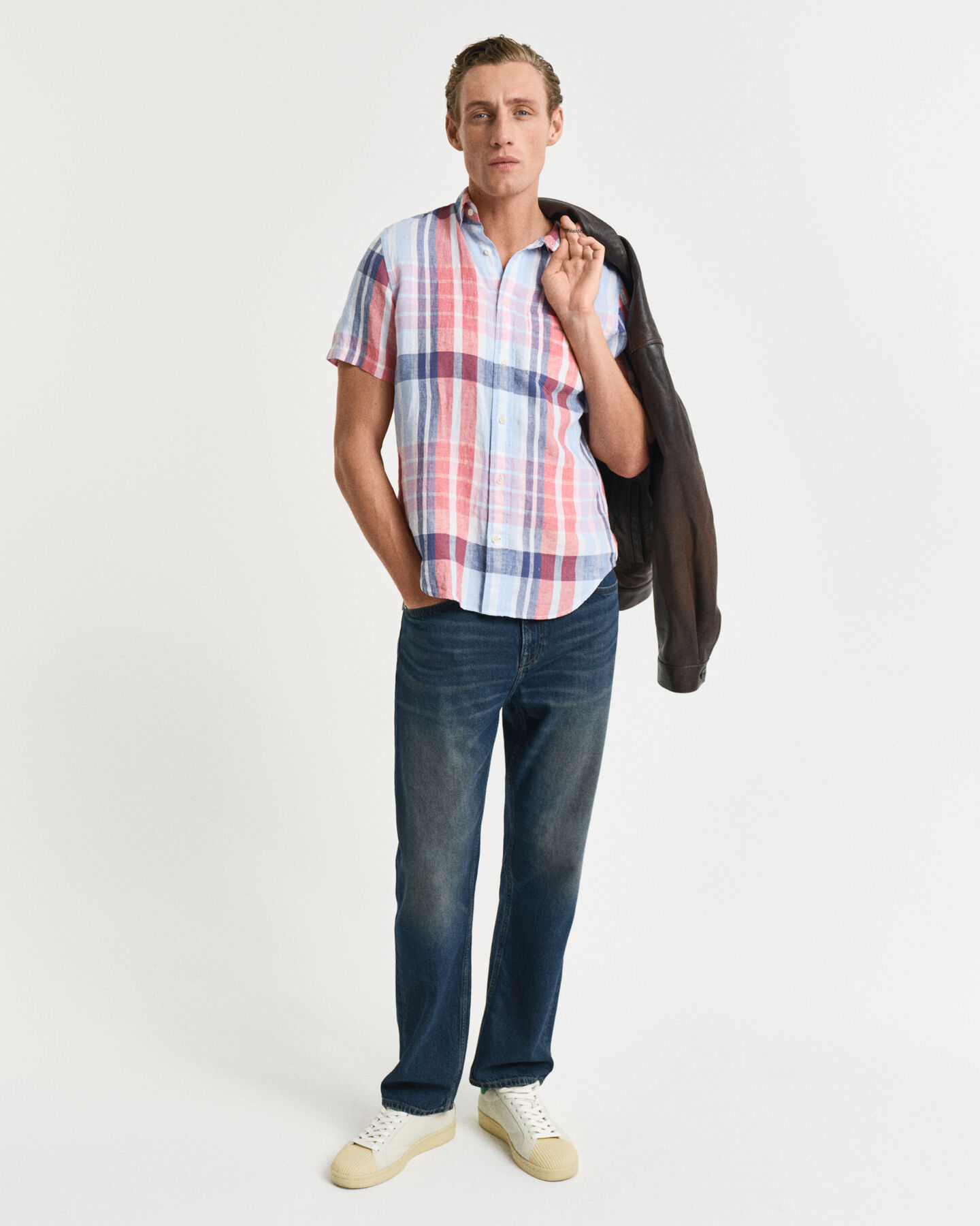 Regular Fit Madras Leinen Kurzarm Hemd