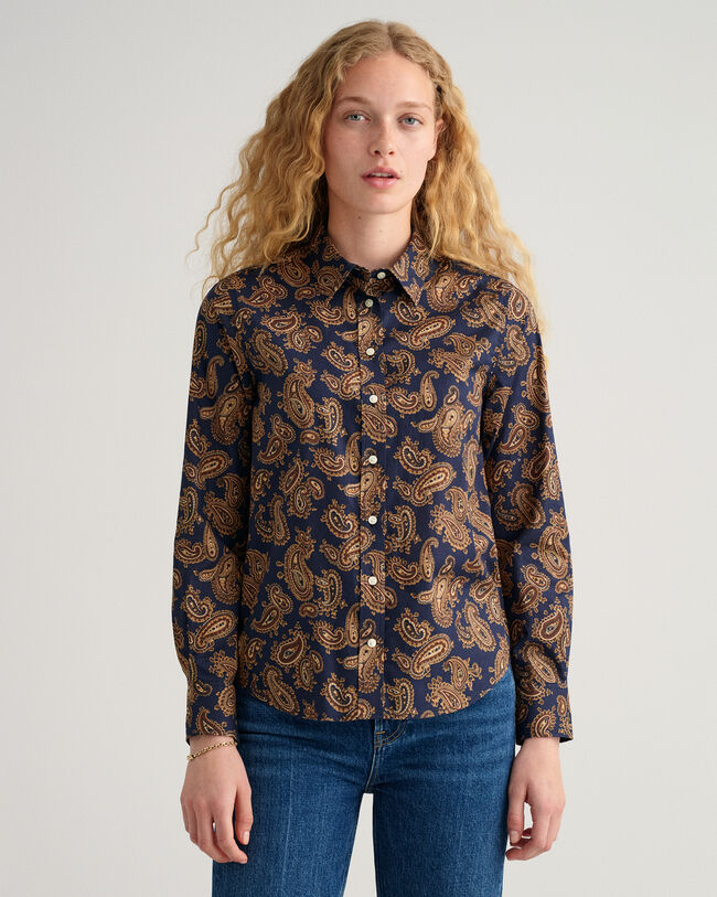 Regular Fit Paisley Bluse aus Baumwoll-Voile