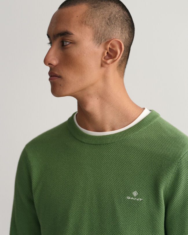 Rundhalspullover aus Baumwoll-Piqu&eacute;