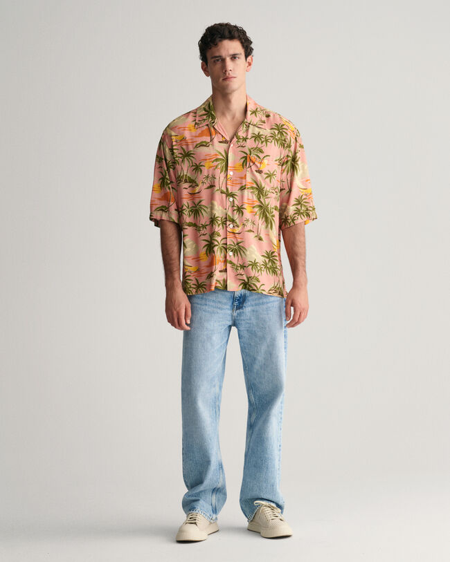 Relaxed Fit Hawaiian Print Kurzarmhemd