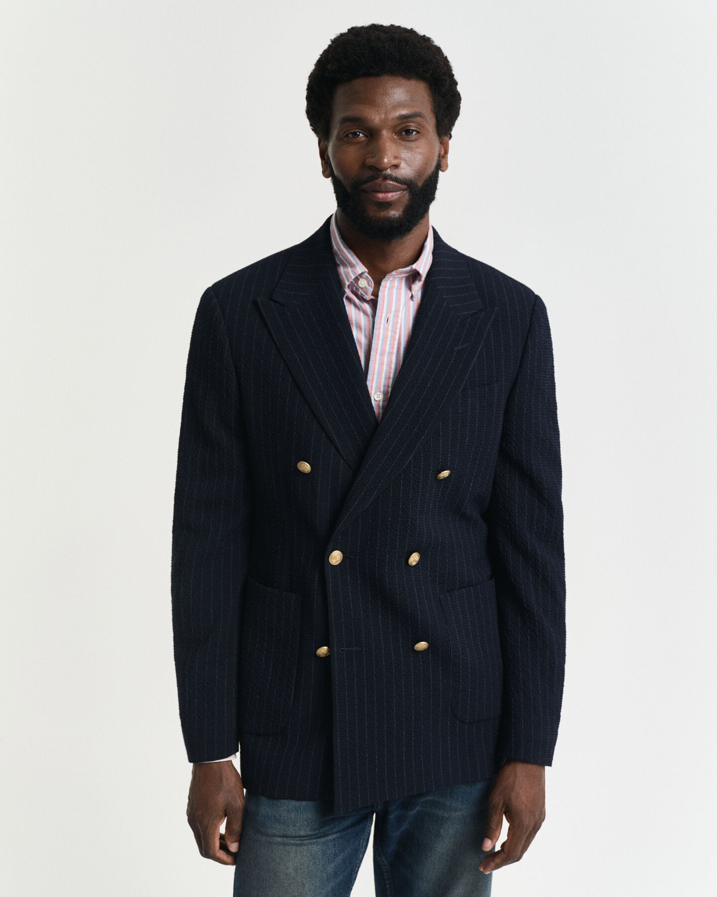 Slim Fit Seersucker Club Sakko mit Streifen