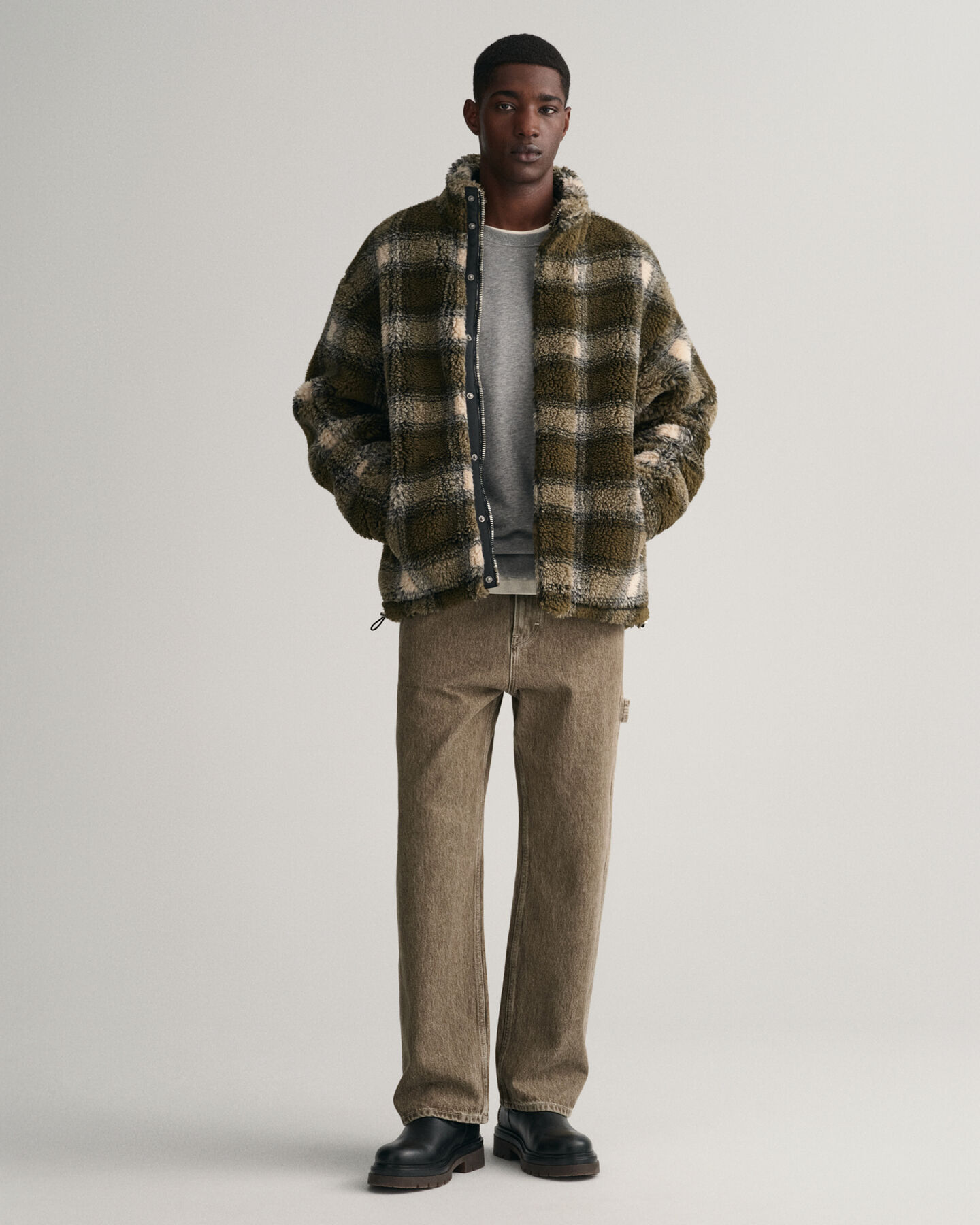 Karierte Fleecejacke mit Reißverschluss