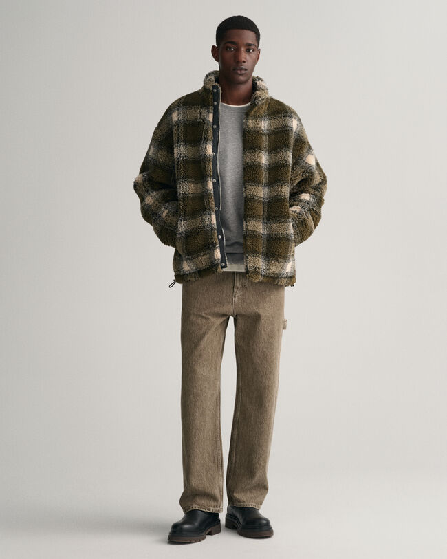 Karierte Fleecejacke mit Reißverschluss