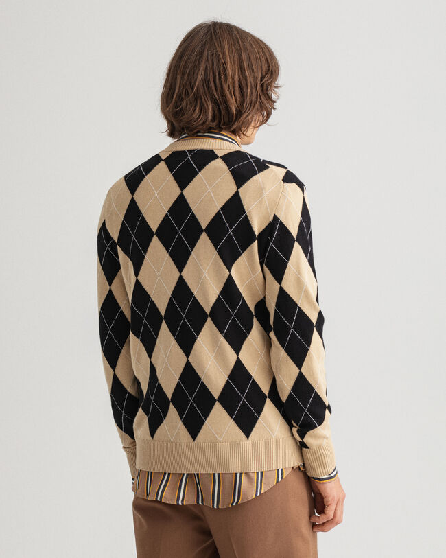 V-Neck Pullover mit Argyle-Muster