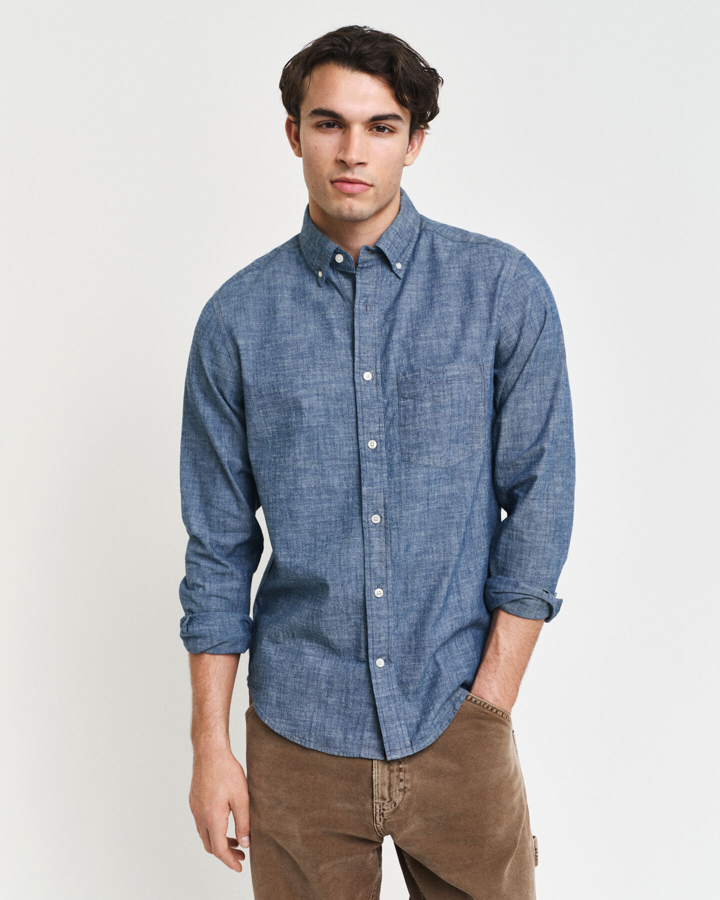 Regular Fit Indigo Chambray Hemd