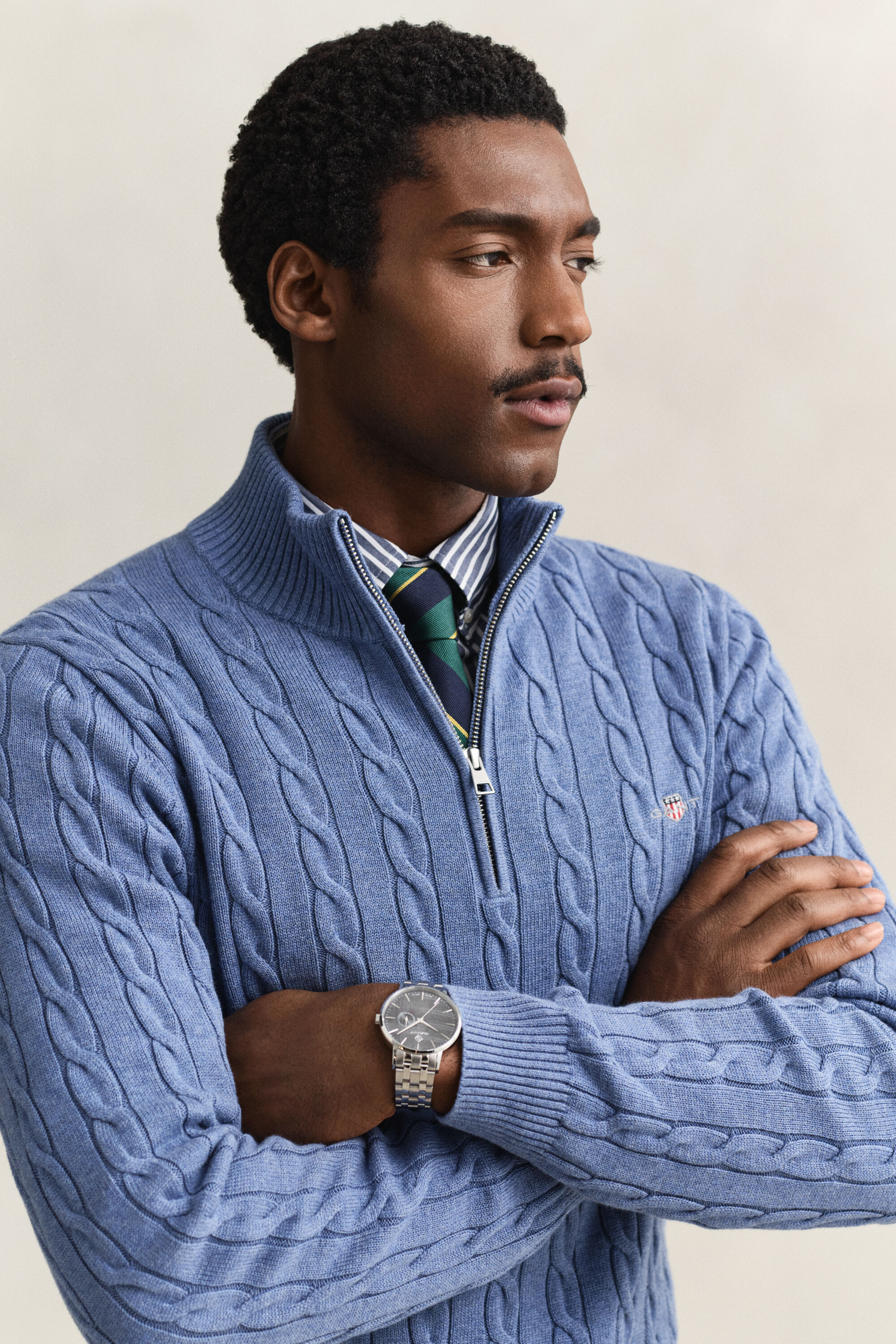 Pull à demi-zip en maille de coton torsadée