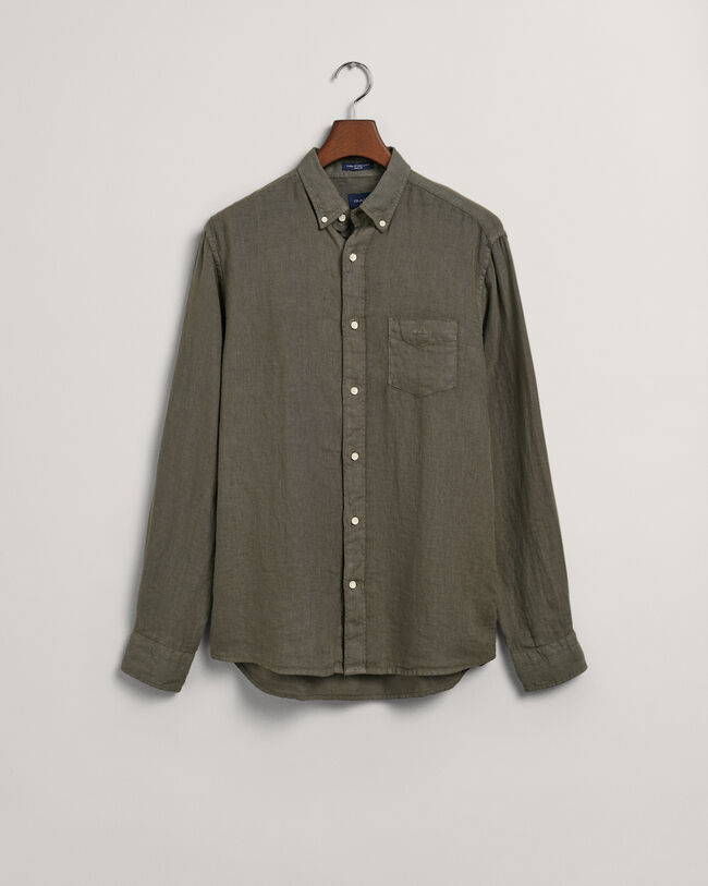 St&uuml;ckgef&auml;rbtes Regular Fit Leinen Hemd