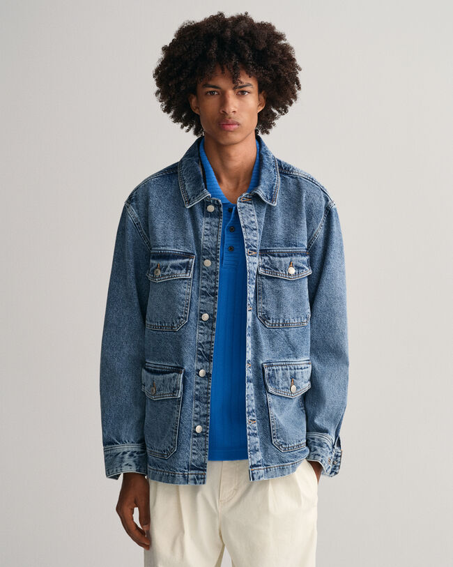 St&uuml;ckgef&auml;rbte Denim Hemdjacke