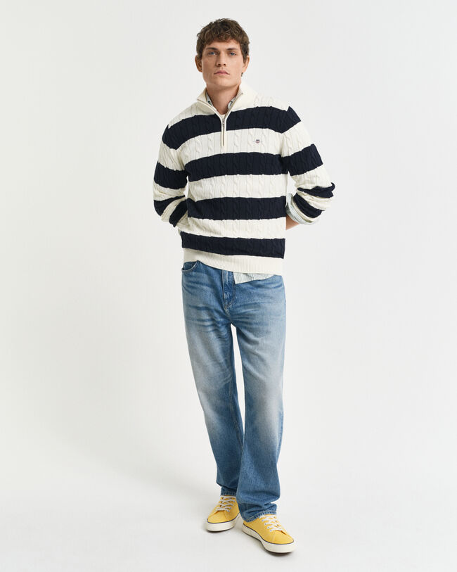 Gestreifter Zopfstrick-Troyer aus Baumwolle