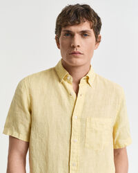 St&uuml;ckgef&auml;rbtes Regular Fit Leinen Kurzarmhemd