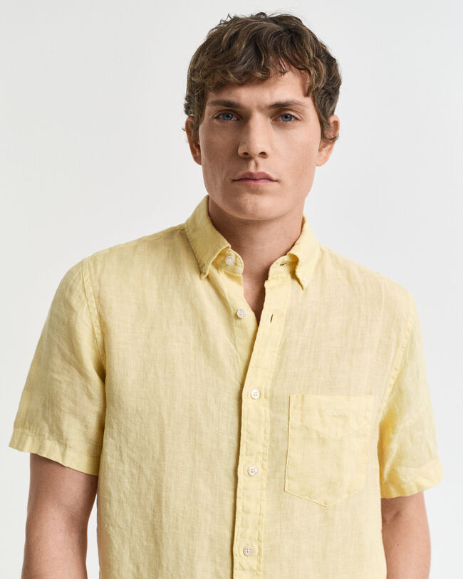 St&uuml;ckgef&auml;rbtes Regular Fit Leinen Kurzarmhemd