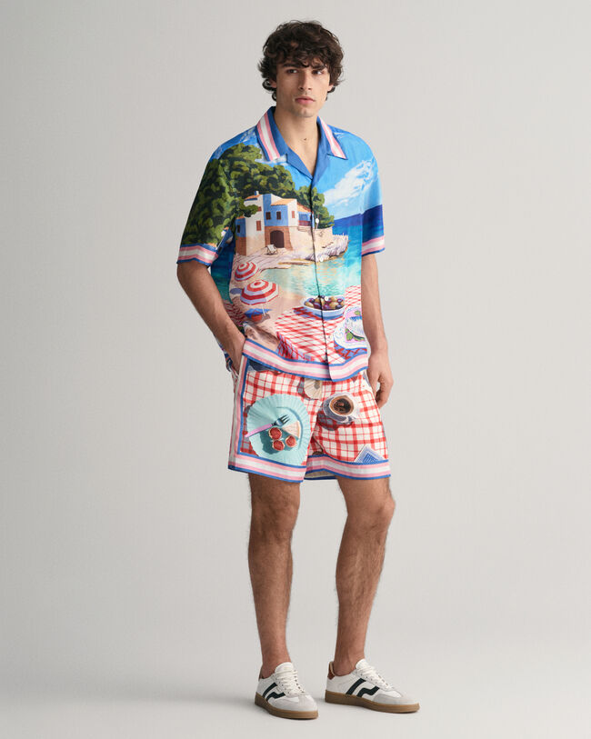 Relaxed Fit Scenery Print Seidenhemd