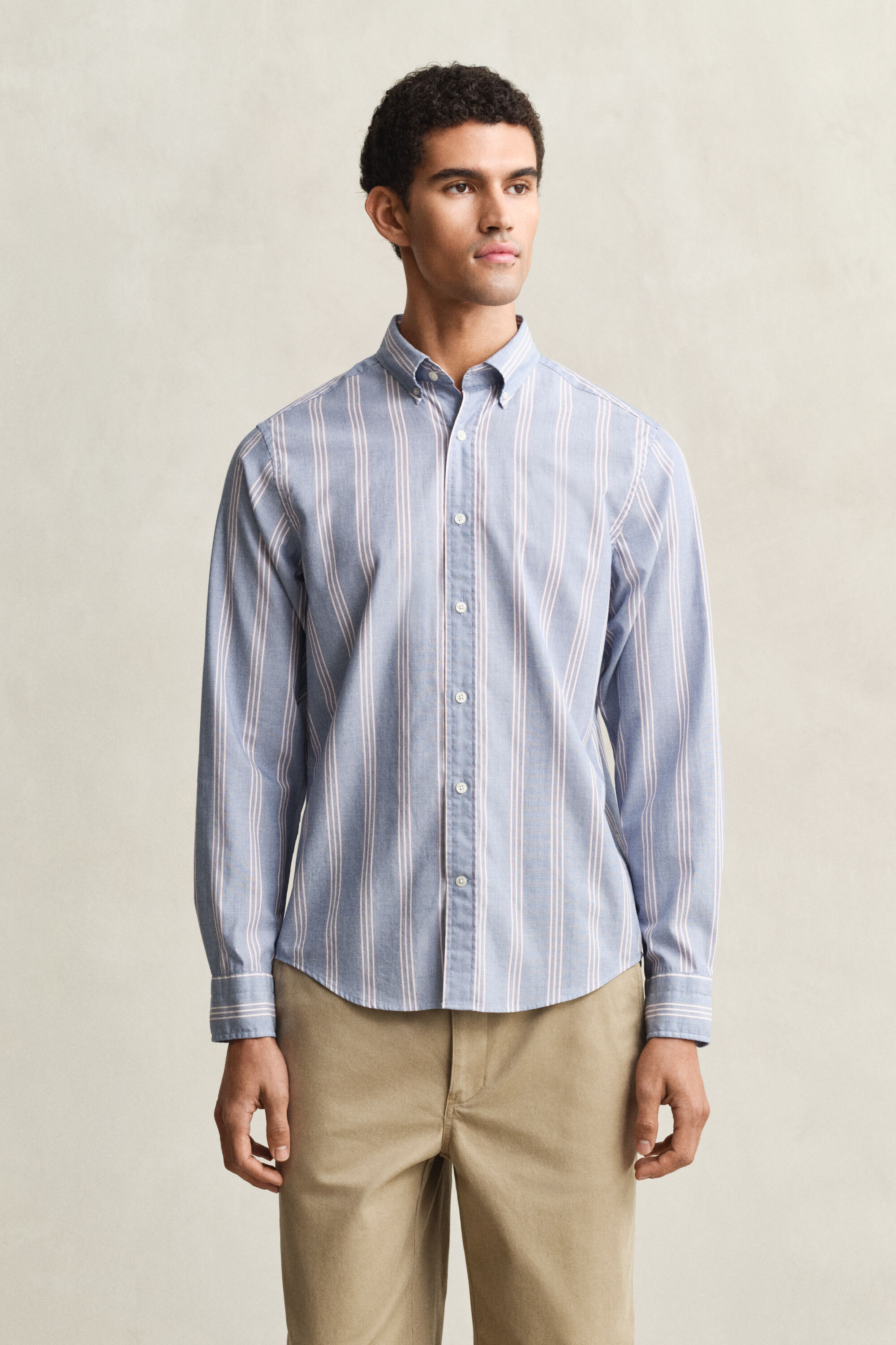 Camicia fil-à-fil in popeline a righe regular fit