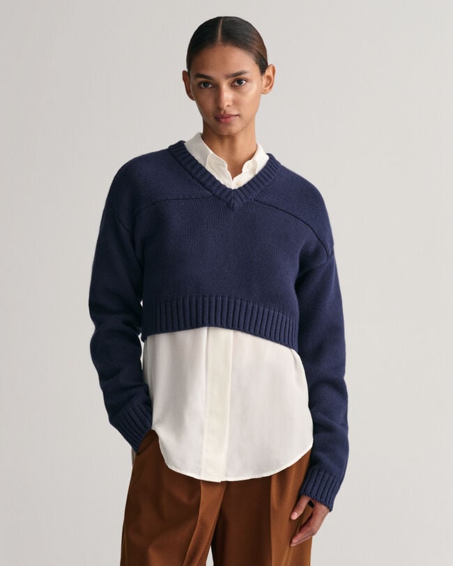 Verk&uuml;rzter V-Neck Pullover