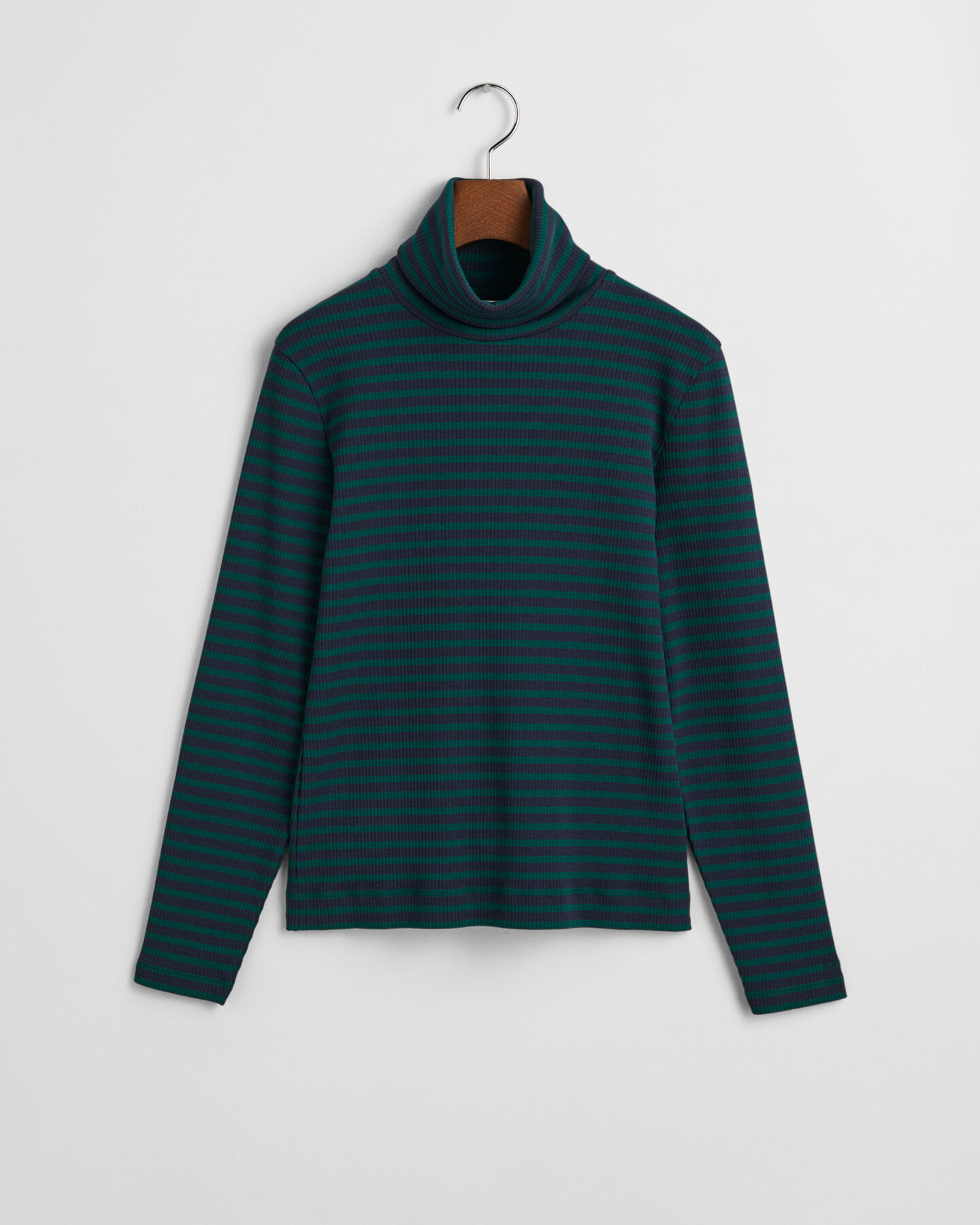 Geripptes Langarm-Rollkragenshirt mit Streifen