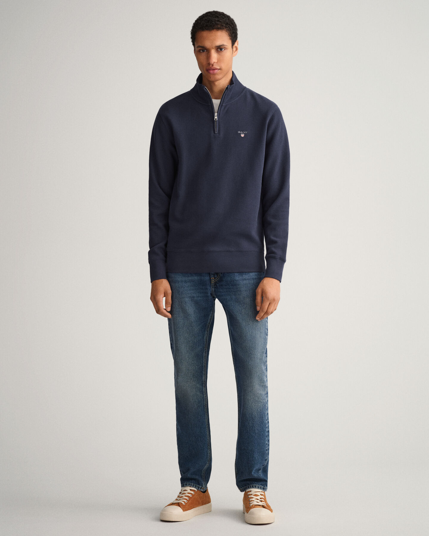 Sweatshirt mit Waffelstruktur und Reißverschlusskragen