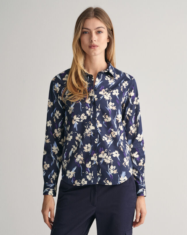 Regular Fit Baumwoll Voile Bluse mit Blumen-Print