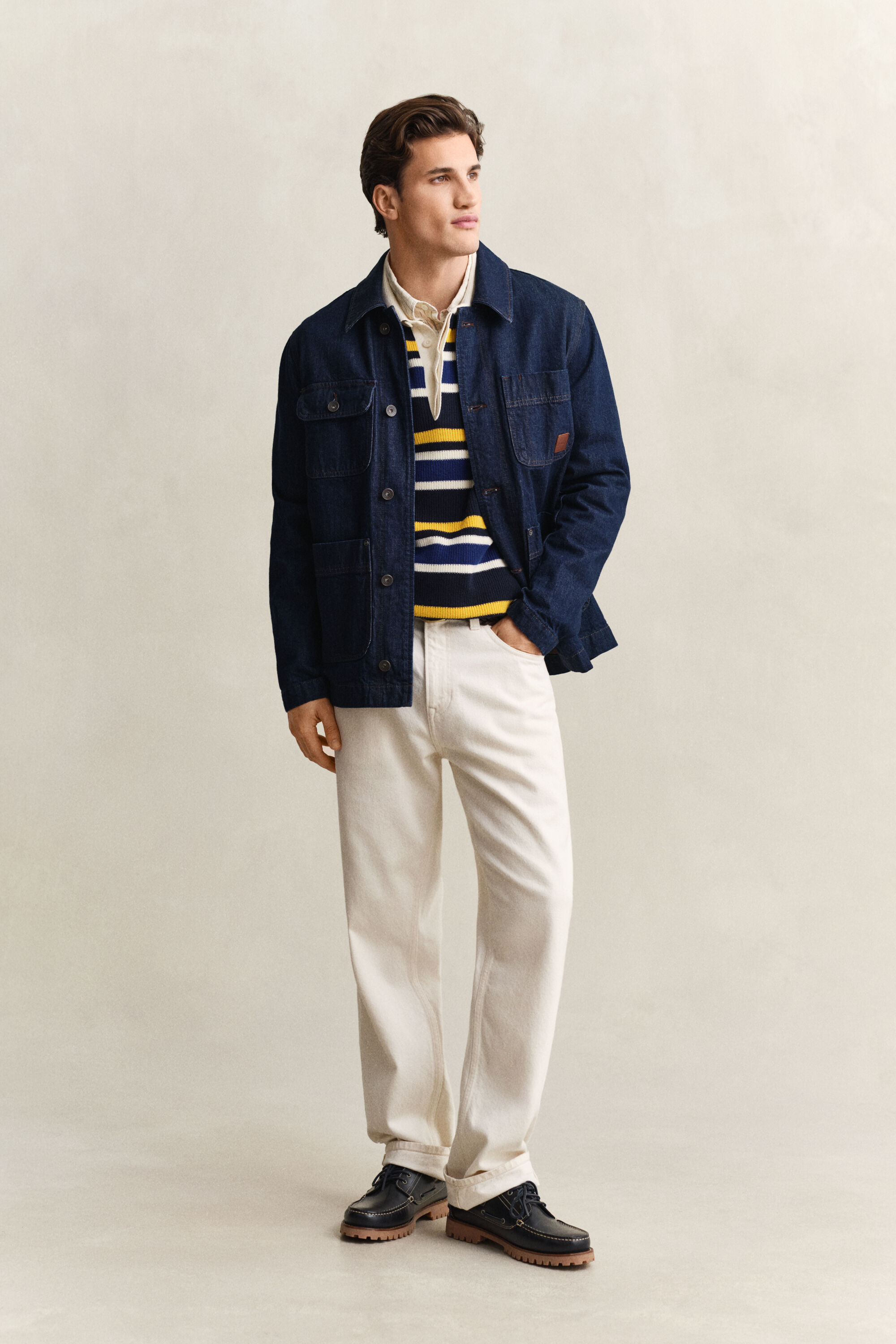 Gerippter Polopullover mit Streifen