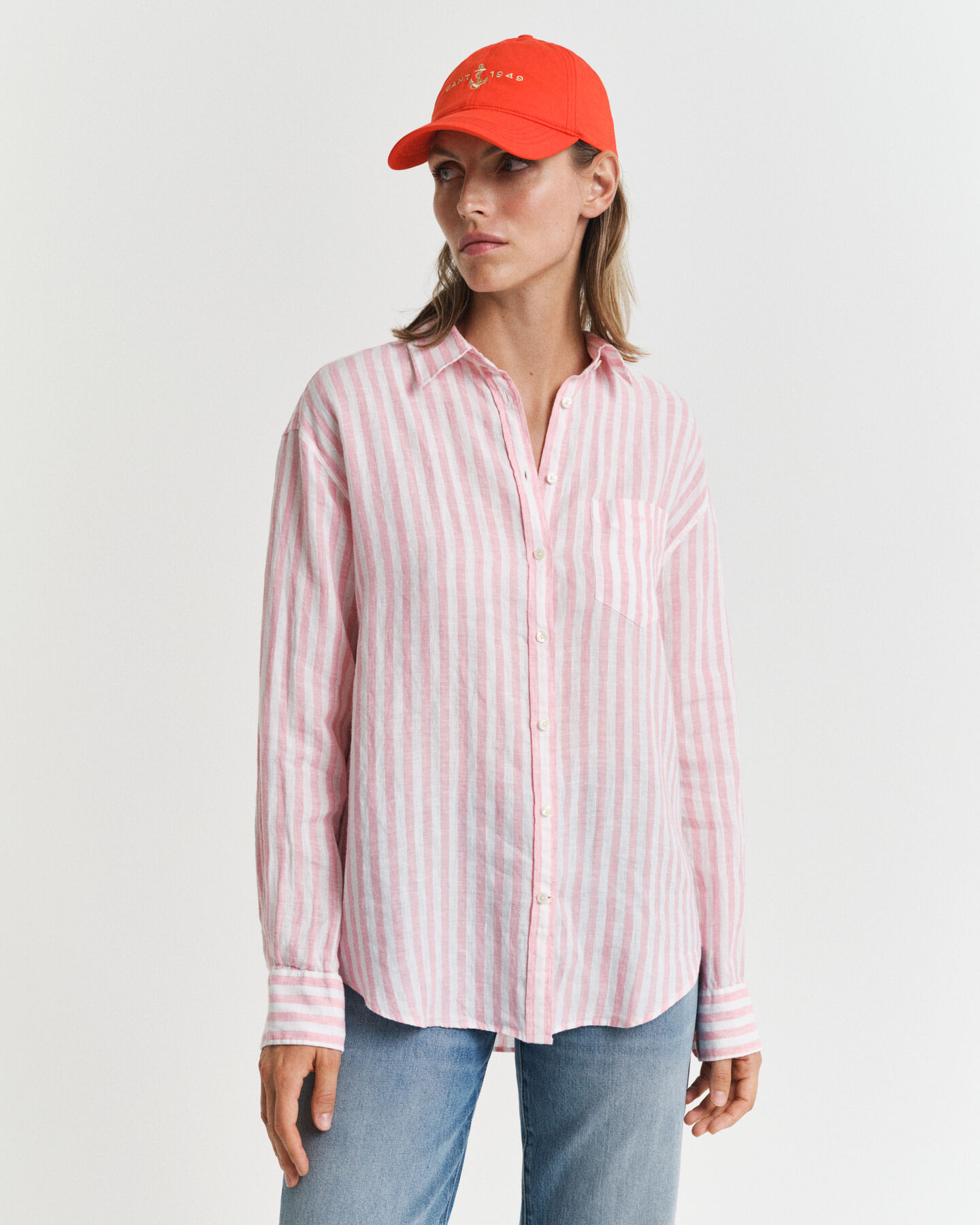 Relaxed Fit Leinen Bluse mit Streifen