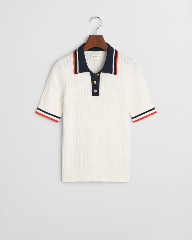 Gerippter Kurzarm Rugger mit Kontrast